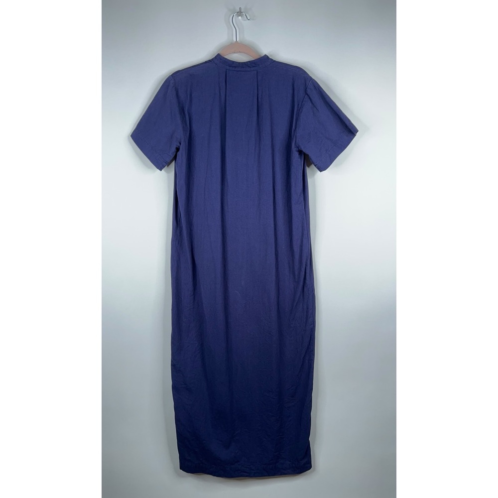 Ilana Kohn Gigi Maxi Dress Navy Blue Button Front Short Sleeve Cotton Minimal - Picture 6 of 14